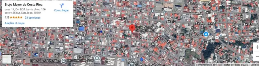 Ubicación del Brujo Mayor de Costa Rica en Google Maps
